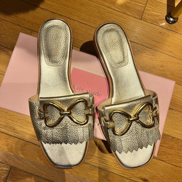 Kate Spade Positano Flat Metallic Leather Sandals - Picture 5 of 6
